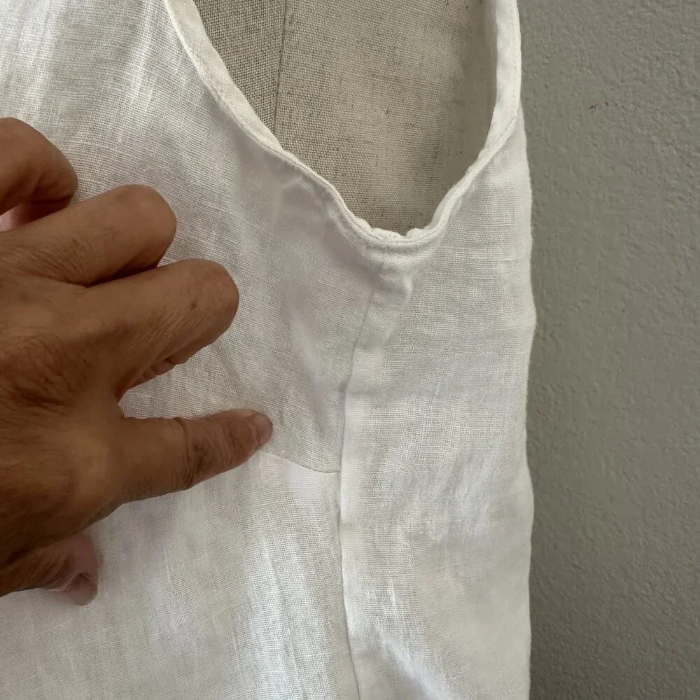 Banana Republic Linen Embroidered Split Neck Sleeveless Lightweight White Sz S - Picture 10 of 10